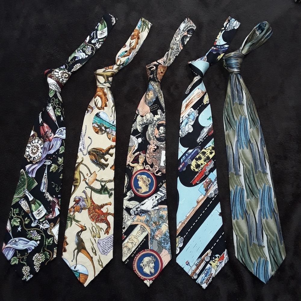 4- Vintage Nicole Miller & 1 Jerry Garcia Mens Tie